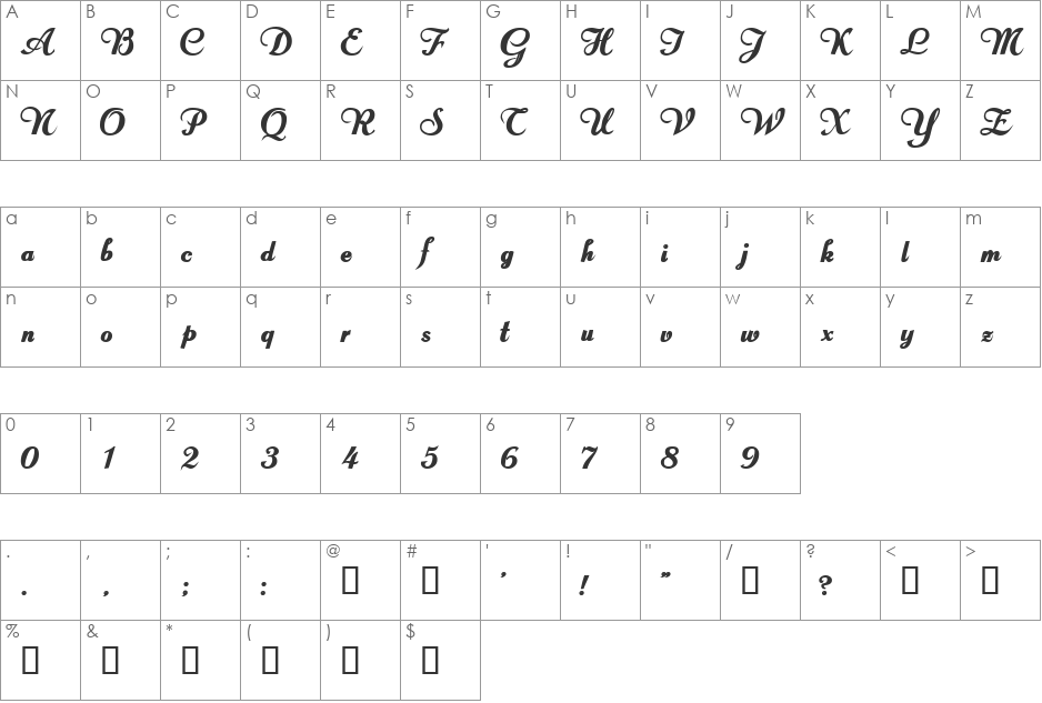 ValletortSSK font character map preview