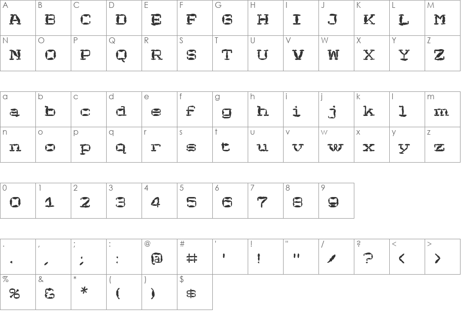 ValManGal font character map preview