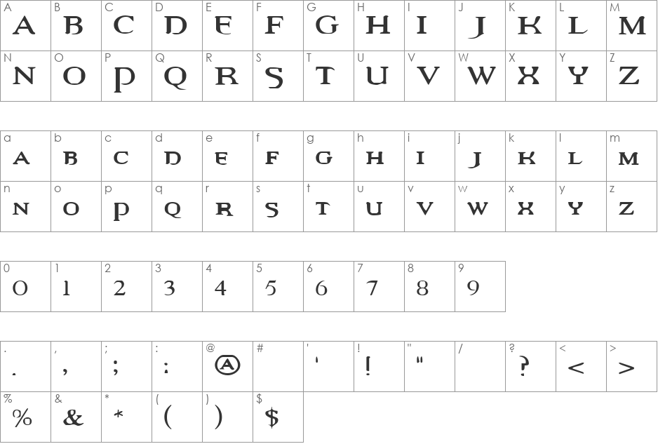 Vamipre Rev font character map preview