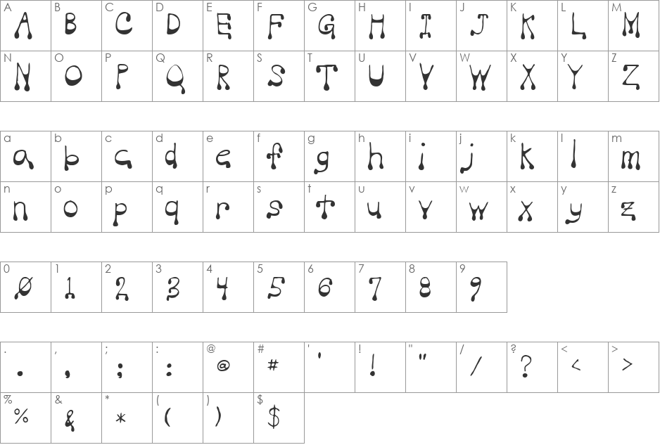Vampire font character map preview