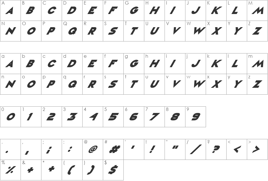 Vampire Raves font character map preview