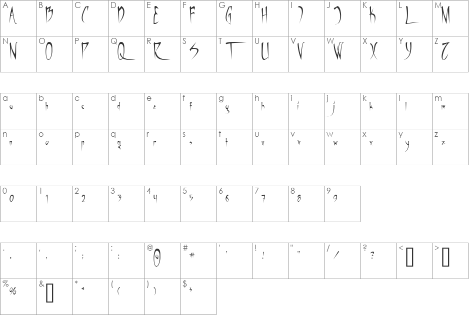 Vampiress font character map preview