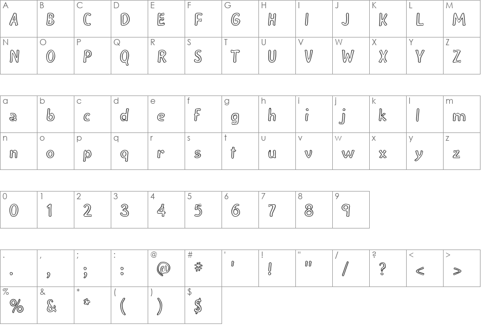 VampirOutline font character map preview