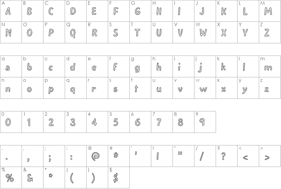 VampirOutline font character map preview