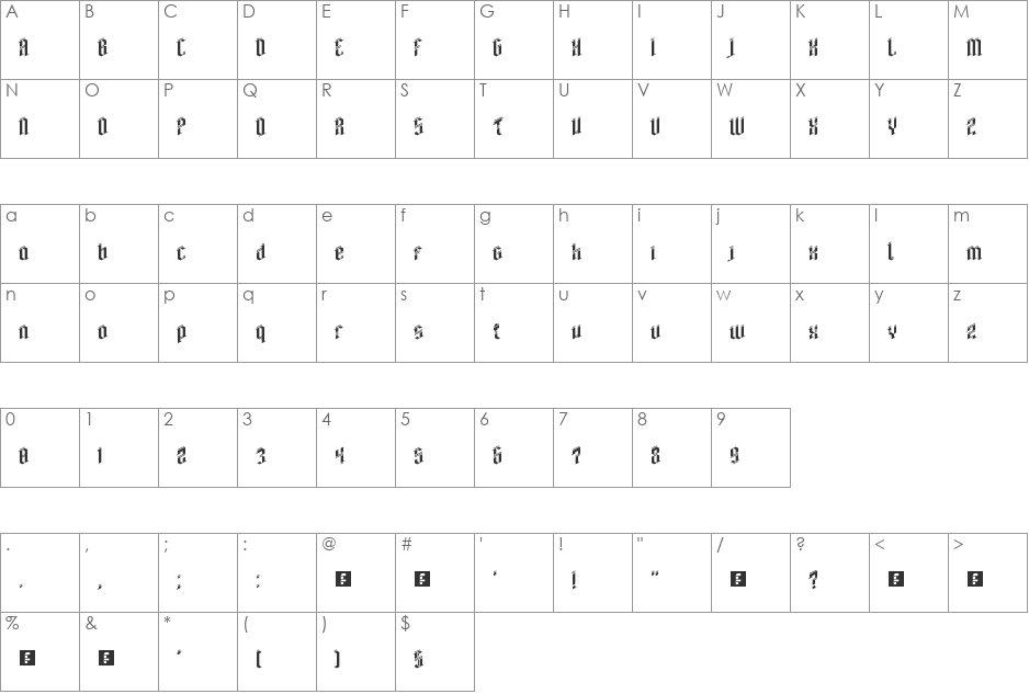 Vampirr font character map preview