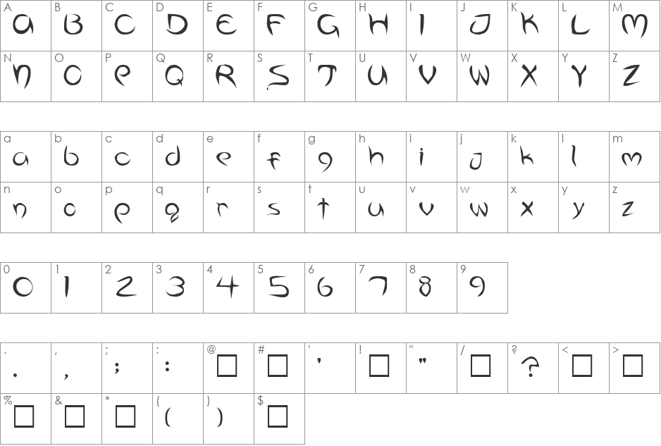 Vampyr font character map preview