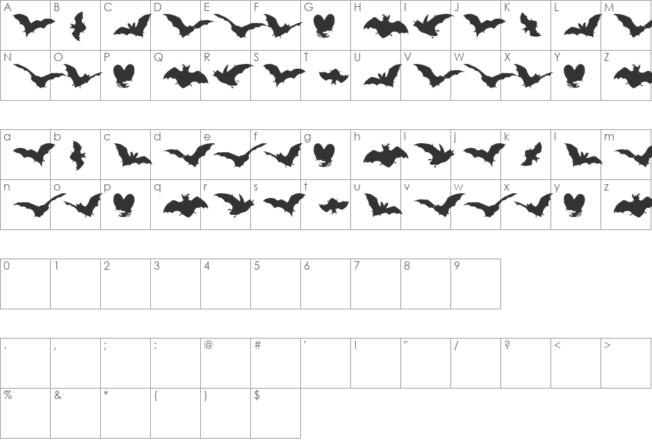 VampyrBats font character map preview