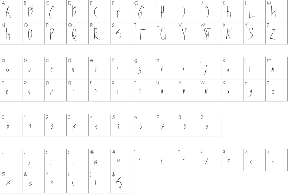 Vampyrish font character map preview