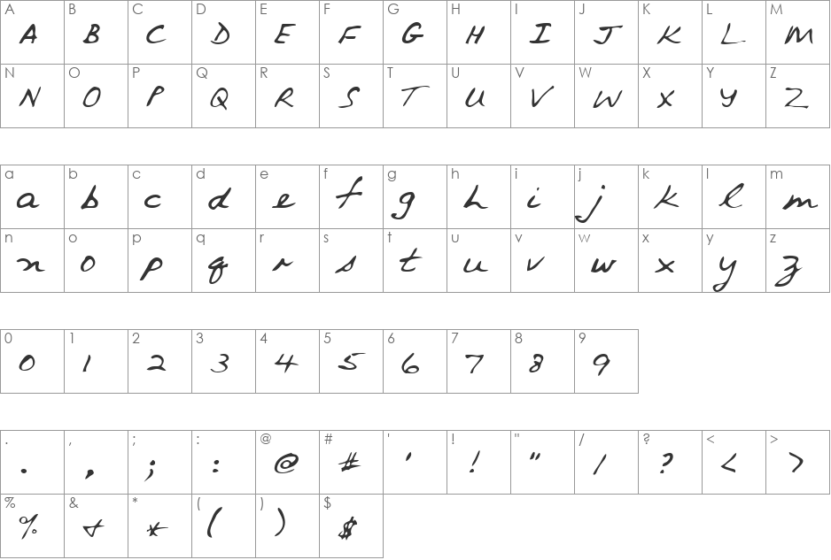 Van font character map preview