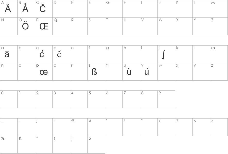 Van Dale Diacritica font character map preview