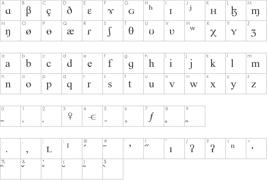 Van Dale Extended font character map preview