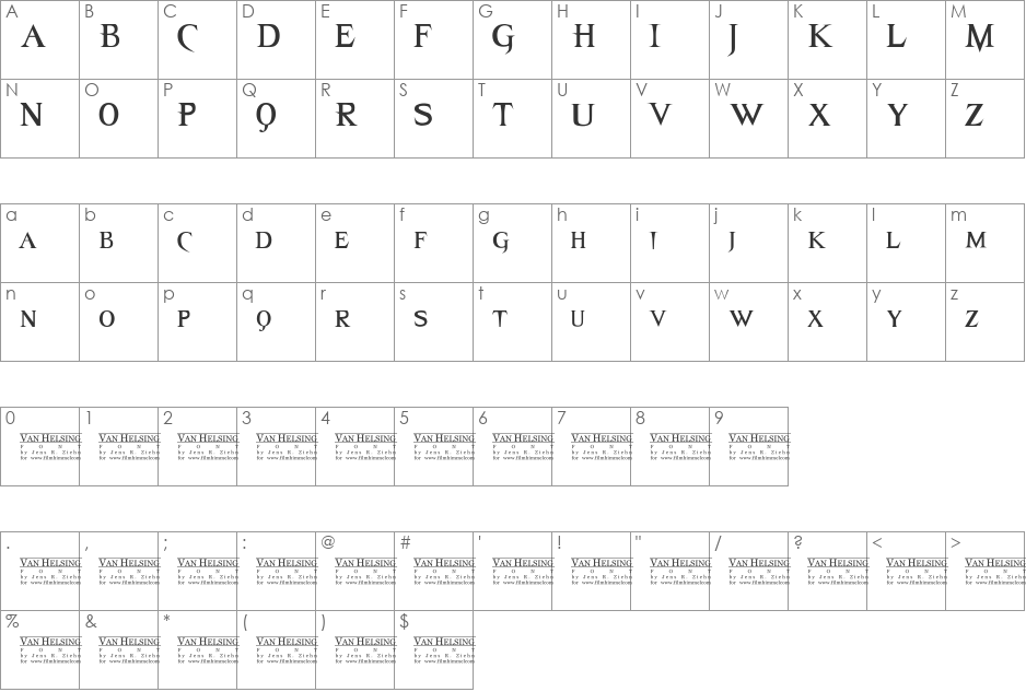 Van Helsing font character map preview