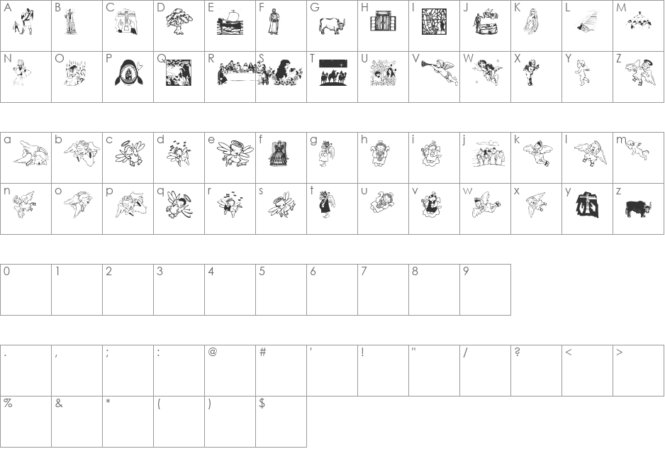 Biblical font character map preview