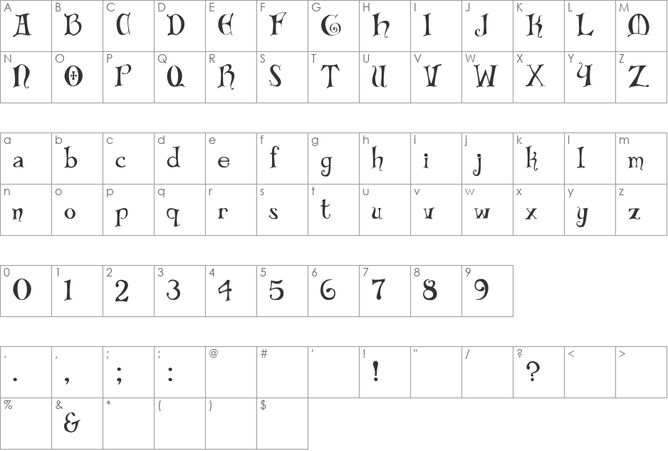 Bibliotheque font character map preview