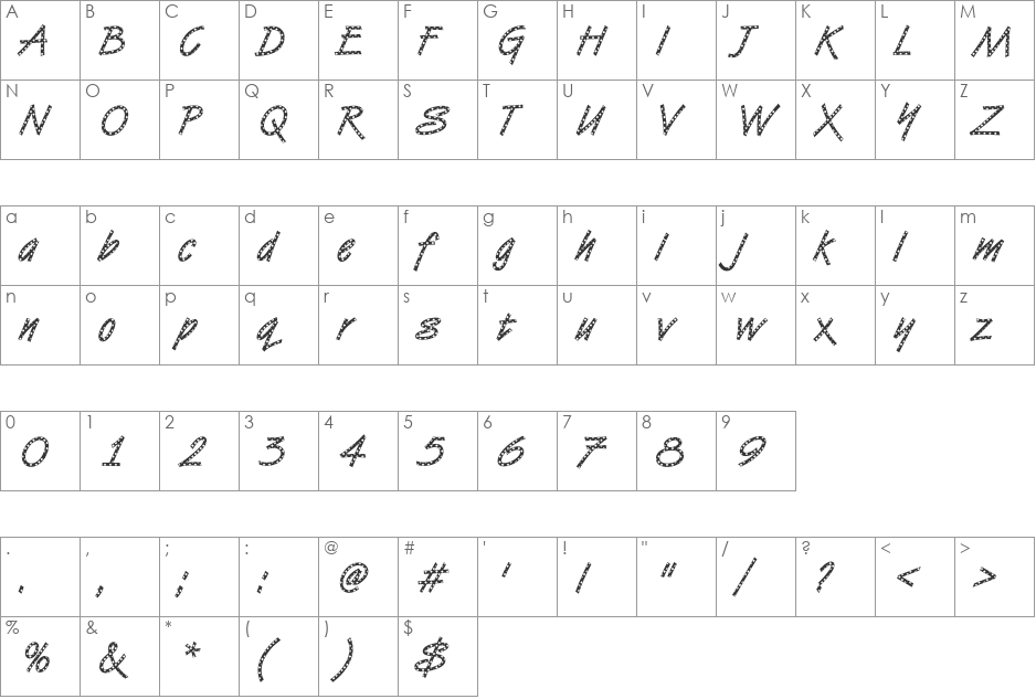 VanDijk08 Becker font character map preview