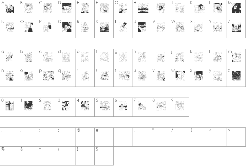 BiblishPictures font character map preview