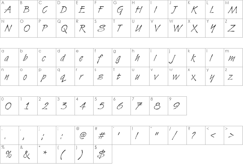 VanDijk21 Becker font character map preview