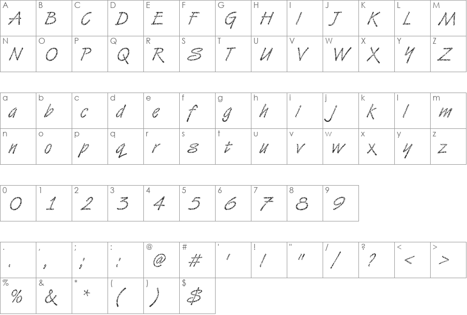 VanDijk30 Becker font character map preview