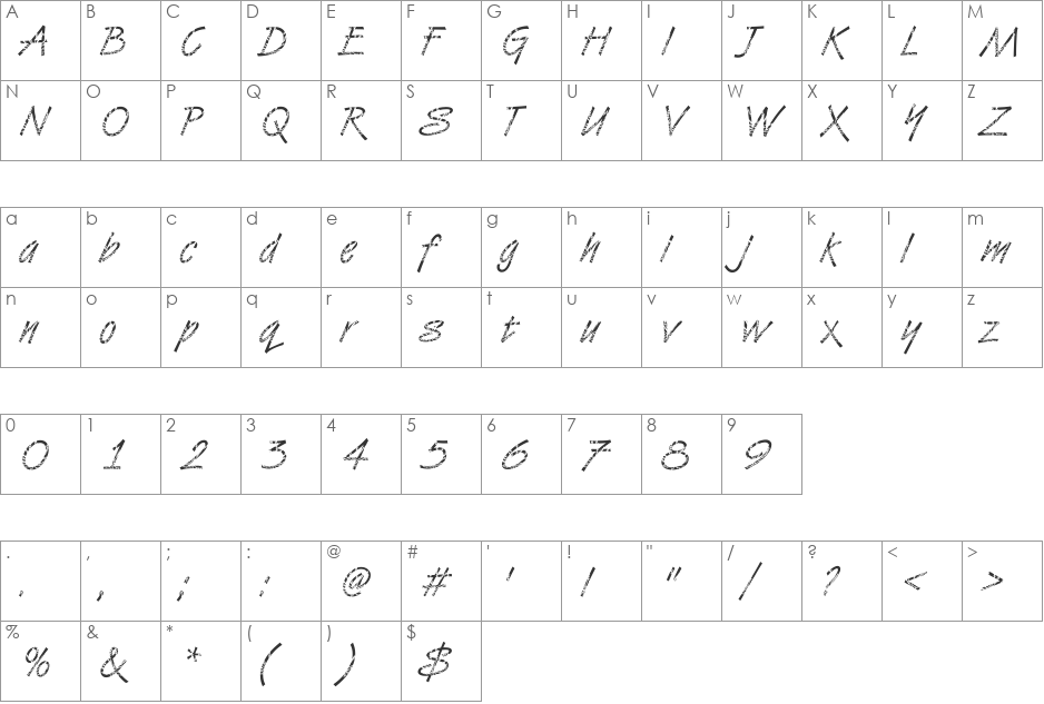 VanDijk35 Becker font character map preview