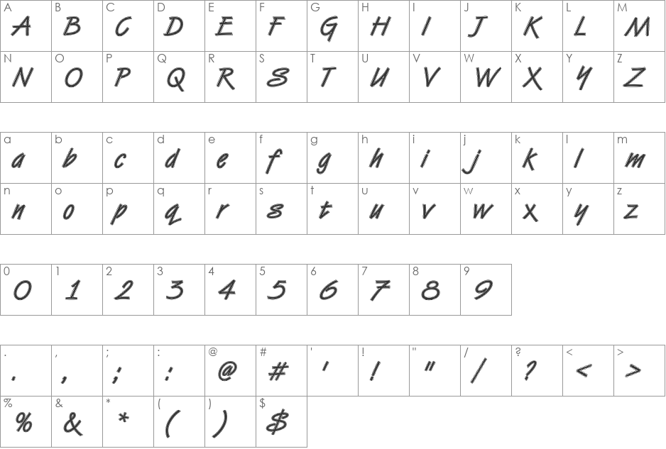 VanDijk40 Becker font character map preview