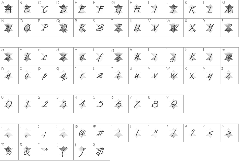VanDijk47 Becker font character map preview