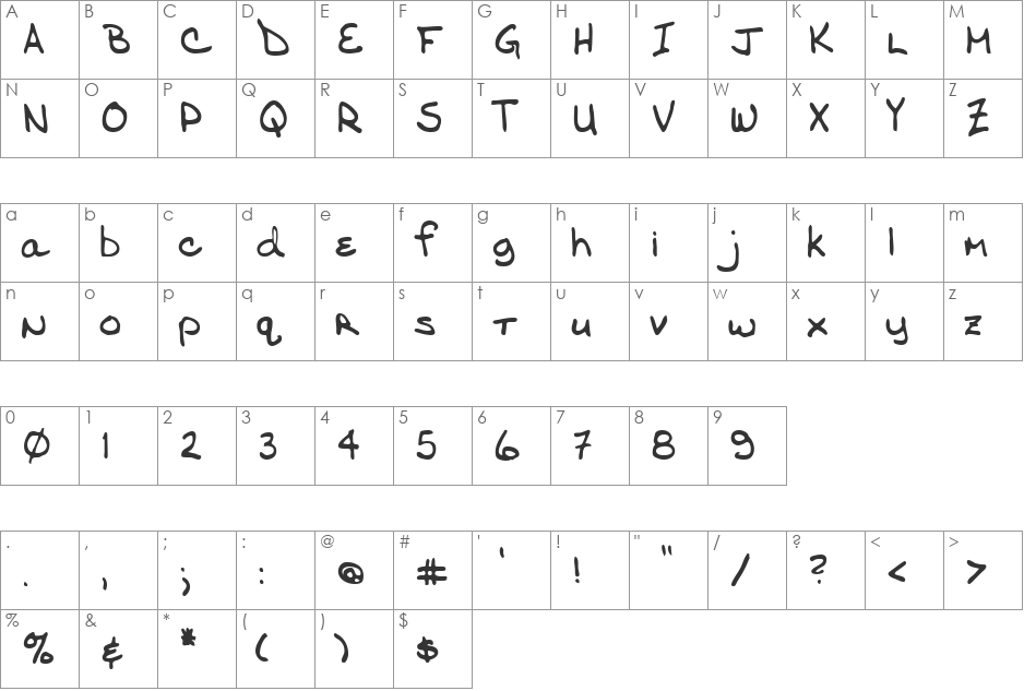 Vanduyn font character map preview
