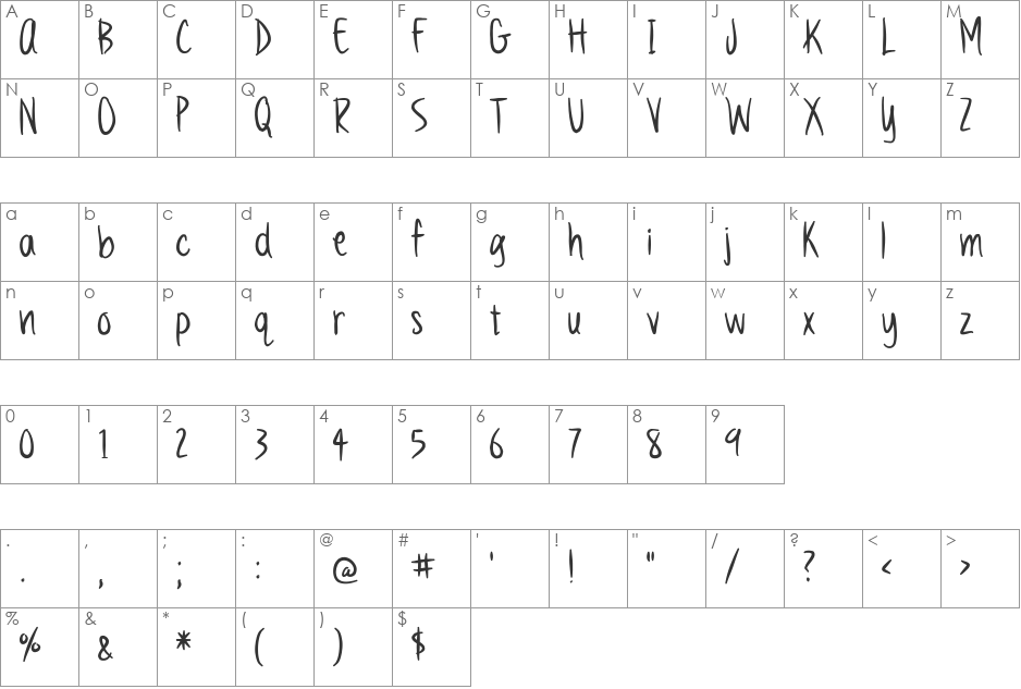 Vanilla Twilight font character map preview