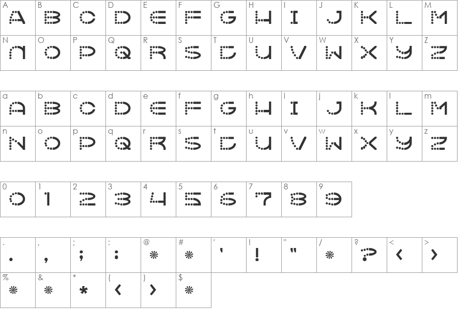 Vanish font character map preview
