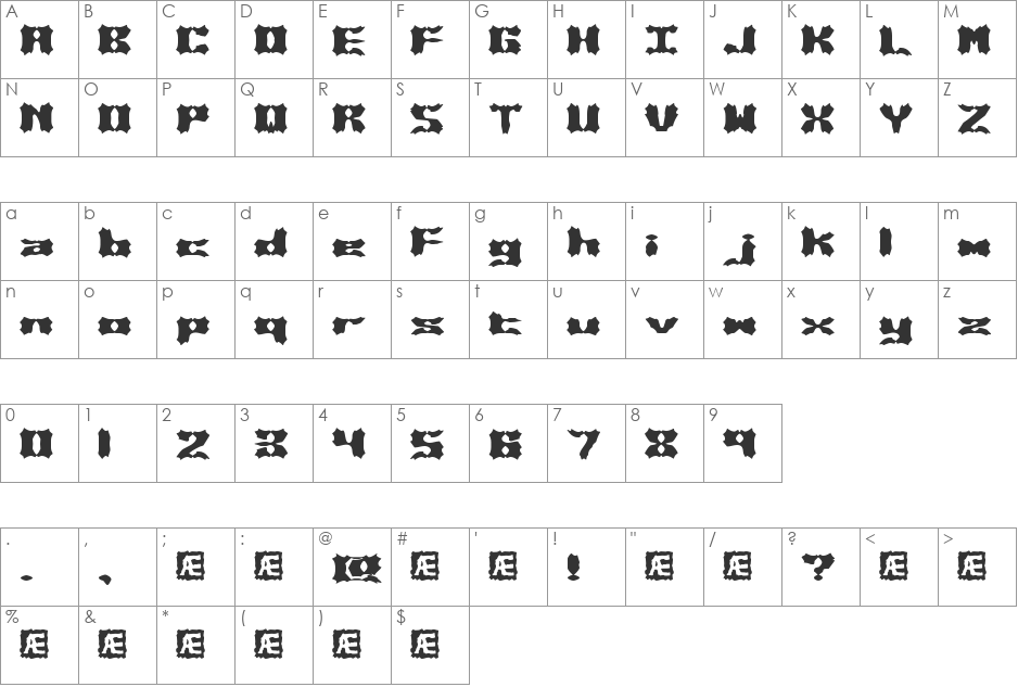 Vanished BRK font character map preview