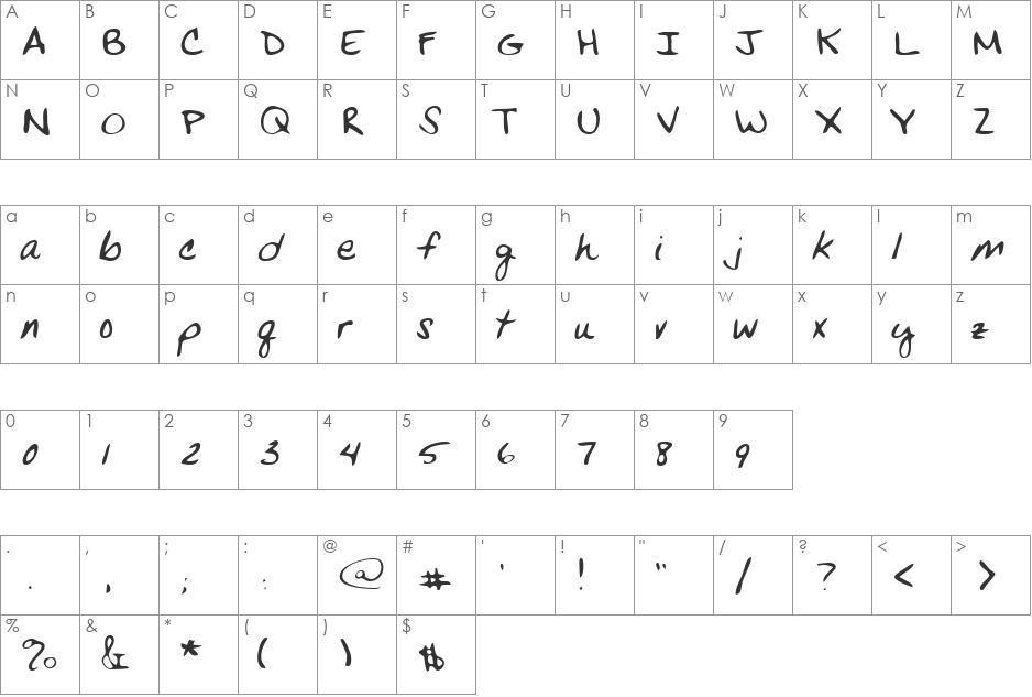 VansHand font character map preview