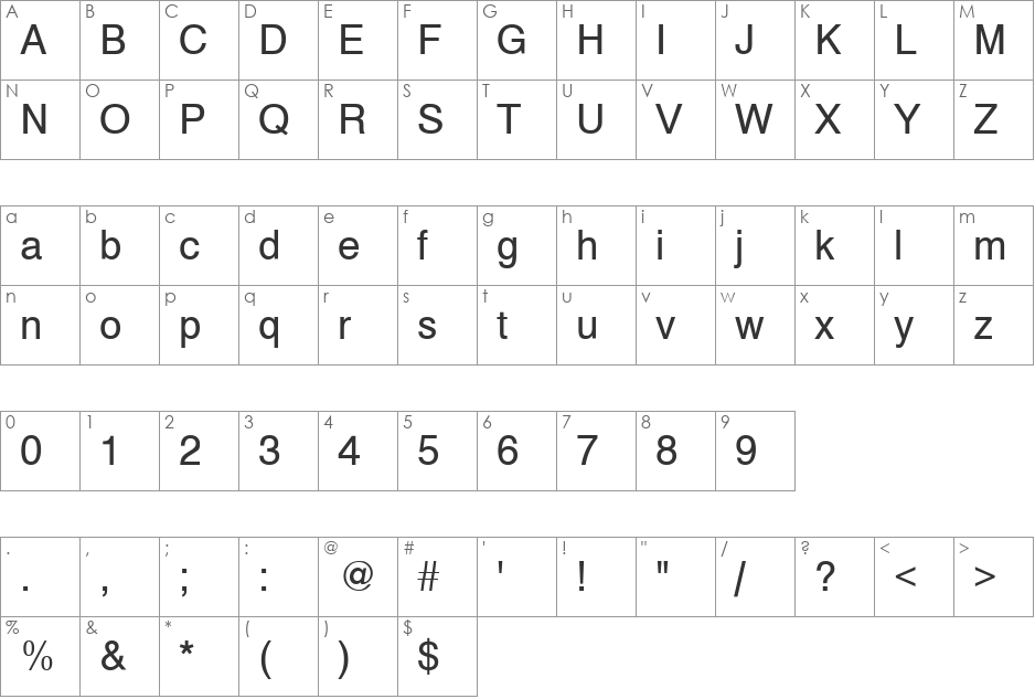 Vanta Medium font character map preview