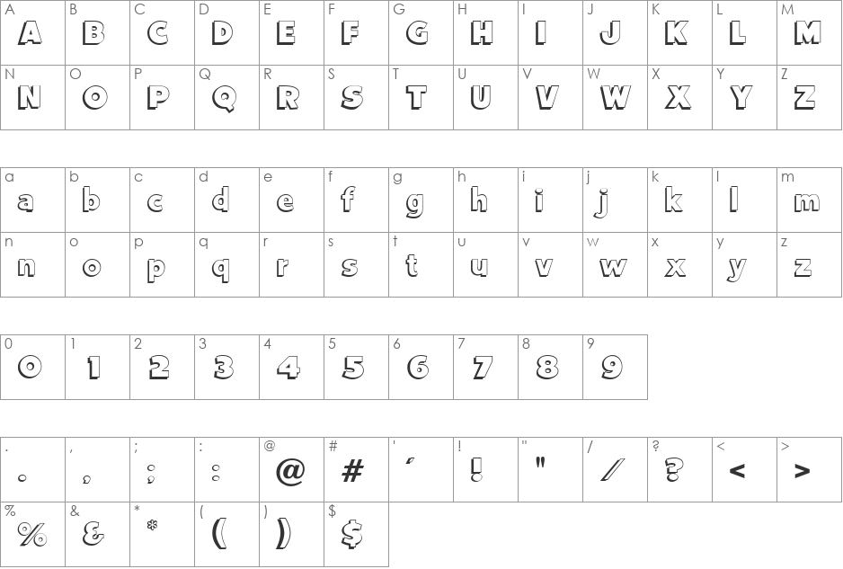 Vantage font character map preview
