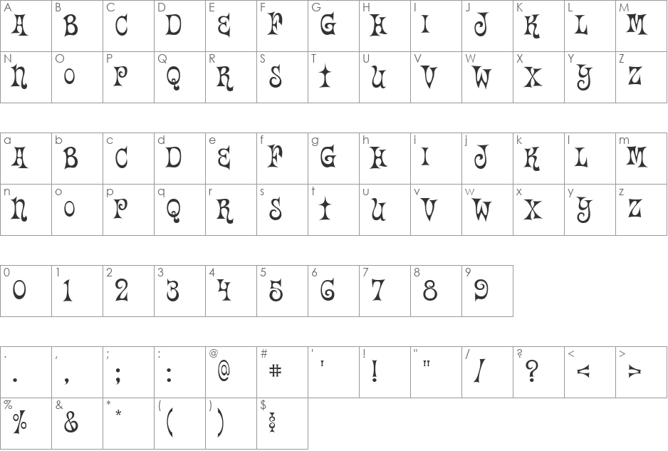 Vantasyhouse font character map preview