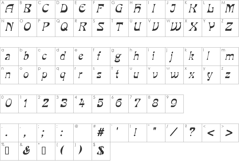 VanVeen font character map preview