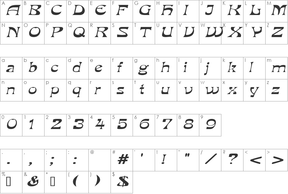 VanVeenExtended font character map preview