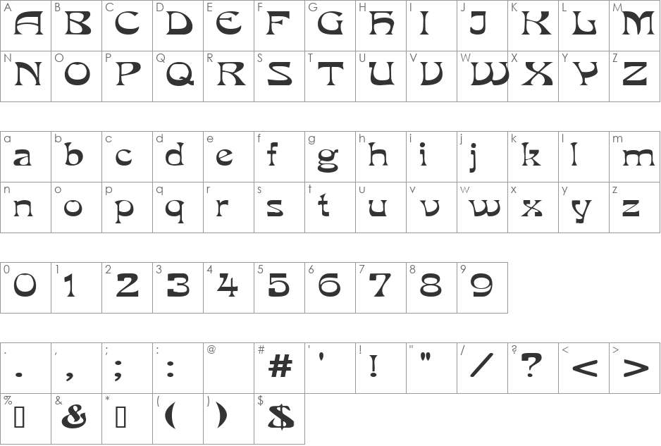 VanVeenExtended font character map preview