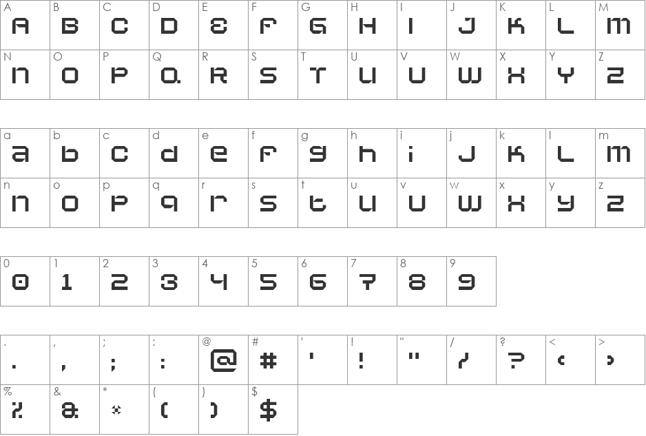 Vaporbyte Slim font character map preview