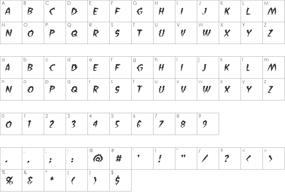 Vaporized BB font character map preview
