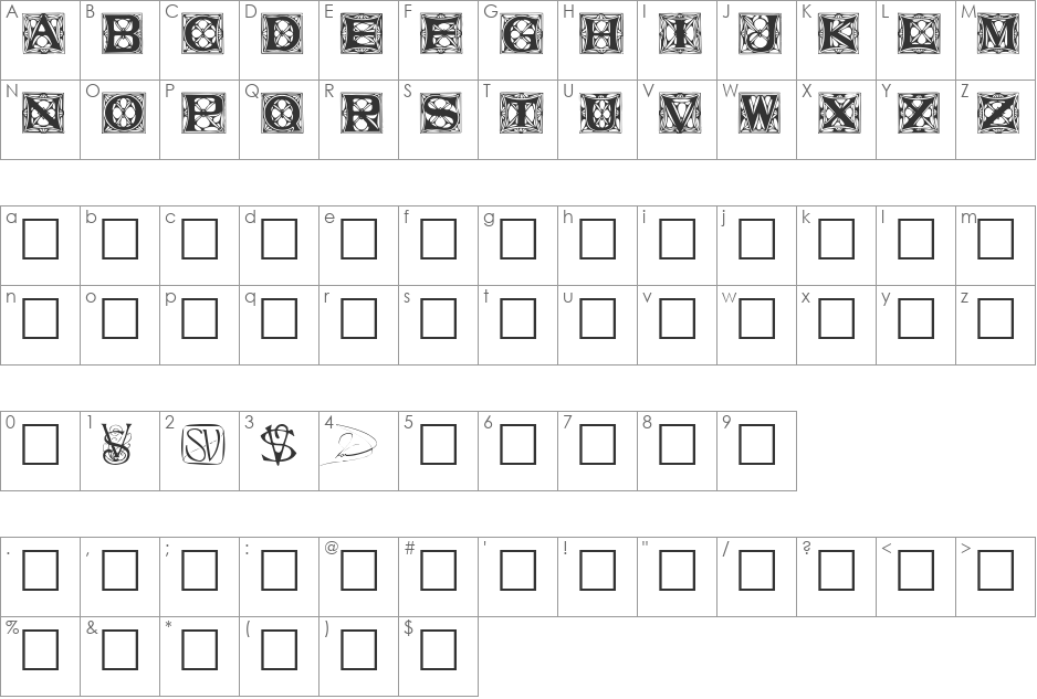 Varah font character map preview
