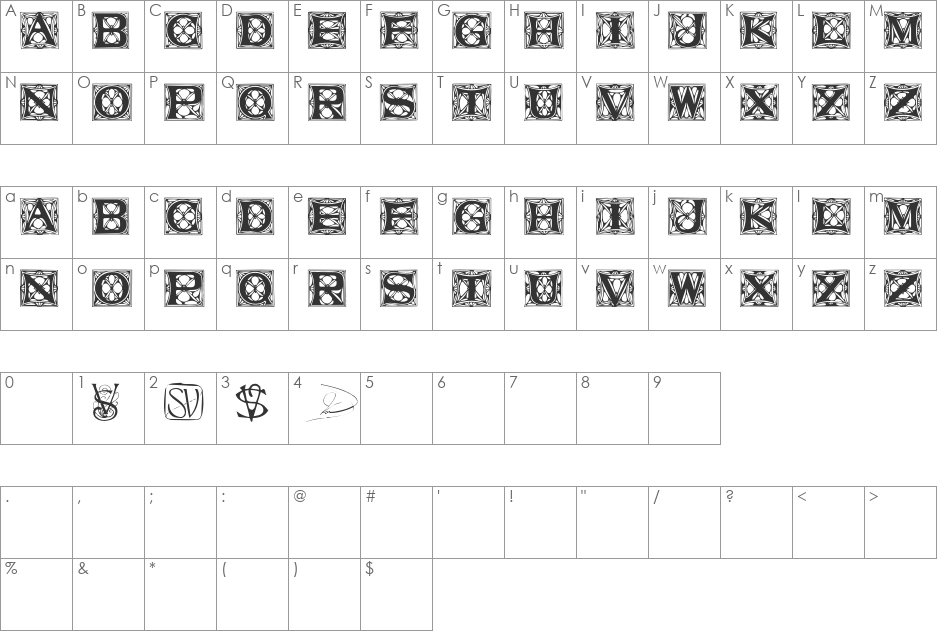 Varah font character map preview