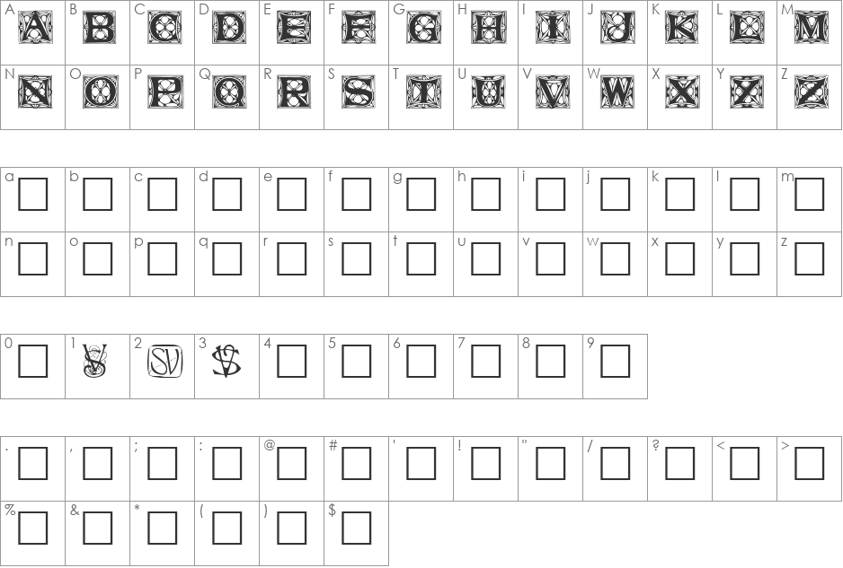VarahCaps font character map preview