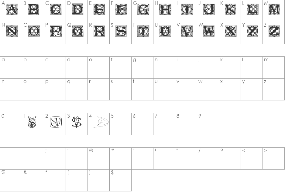 VarahCaps font character map preview
