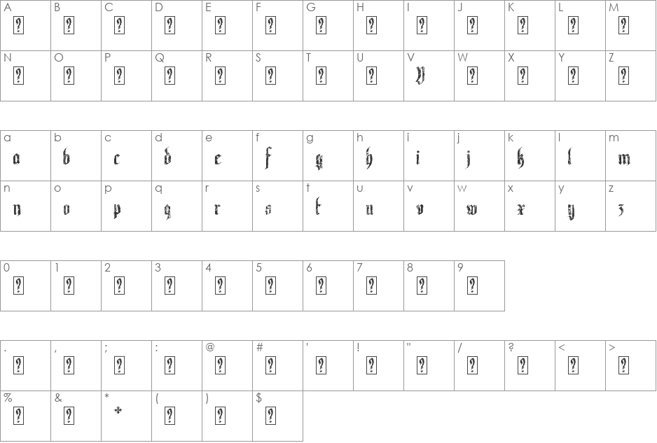 Varaninde font character map preview