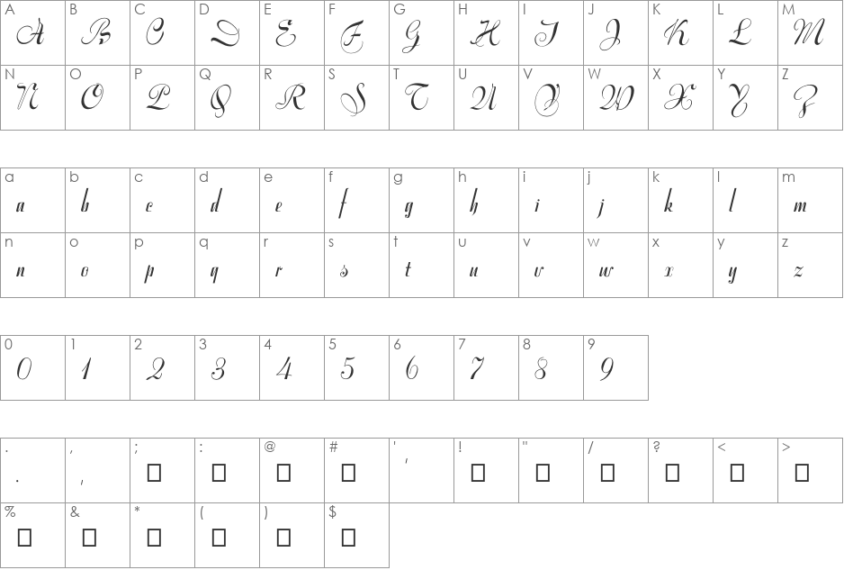 VarianteInitials font character map preview