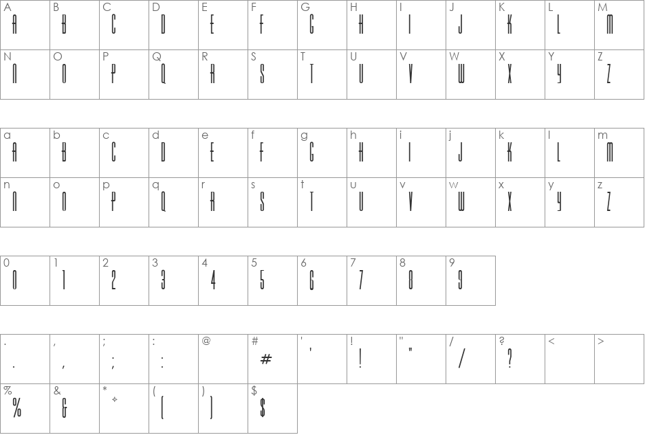 Varicka font character map preview