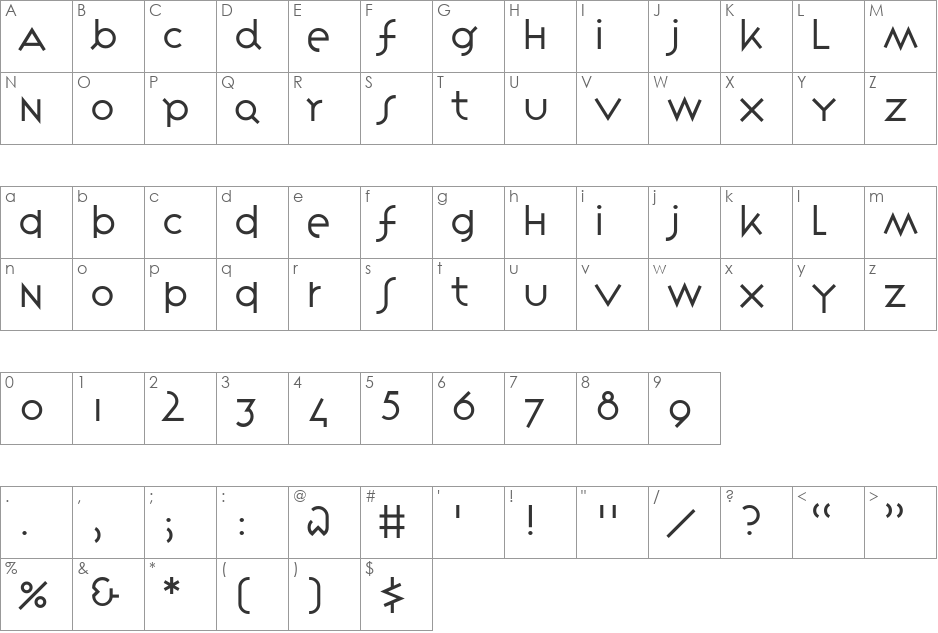 VariexLight font character map preview