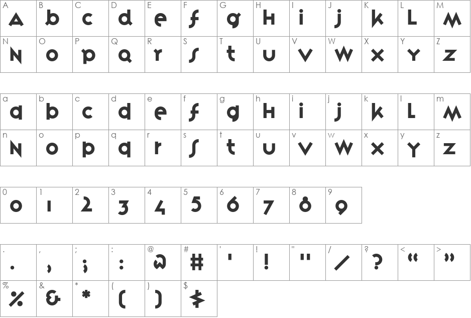 VariexRegular font character map preview