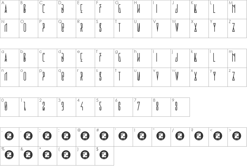 Variol font character map preview