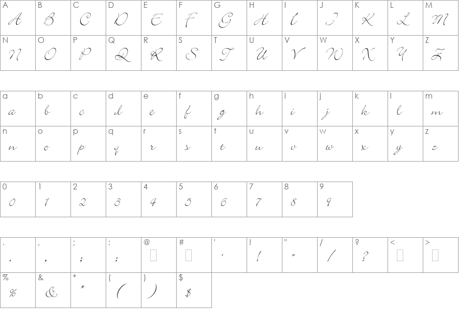 BickleyScriptPlain font character map preview
