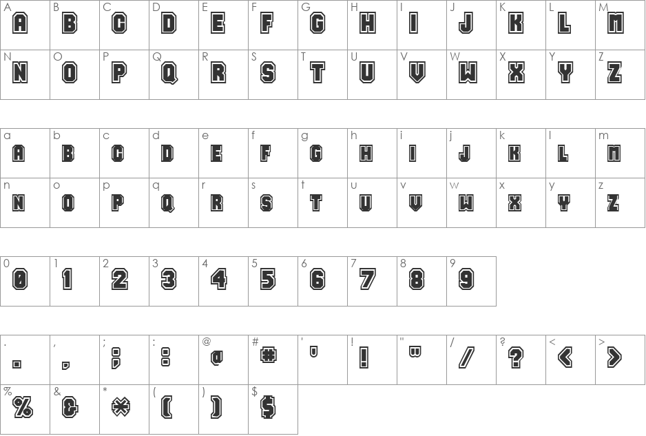Varsity font character map preview